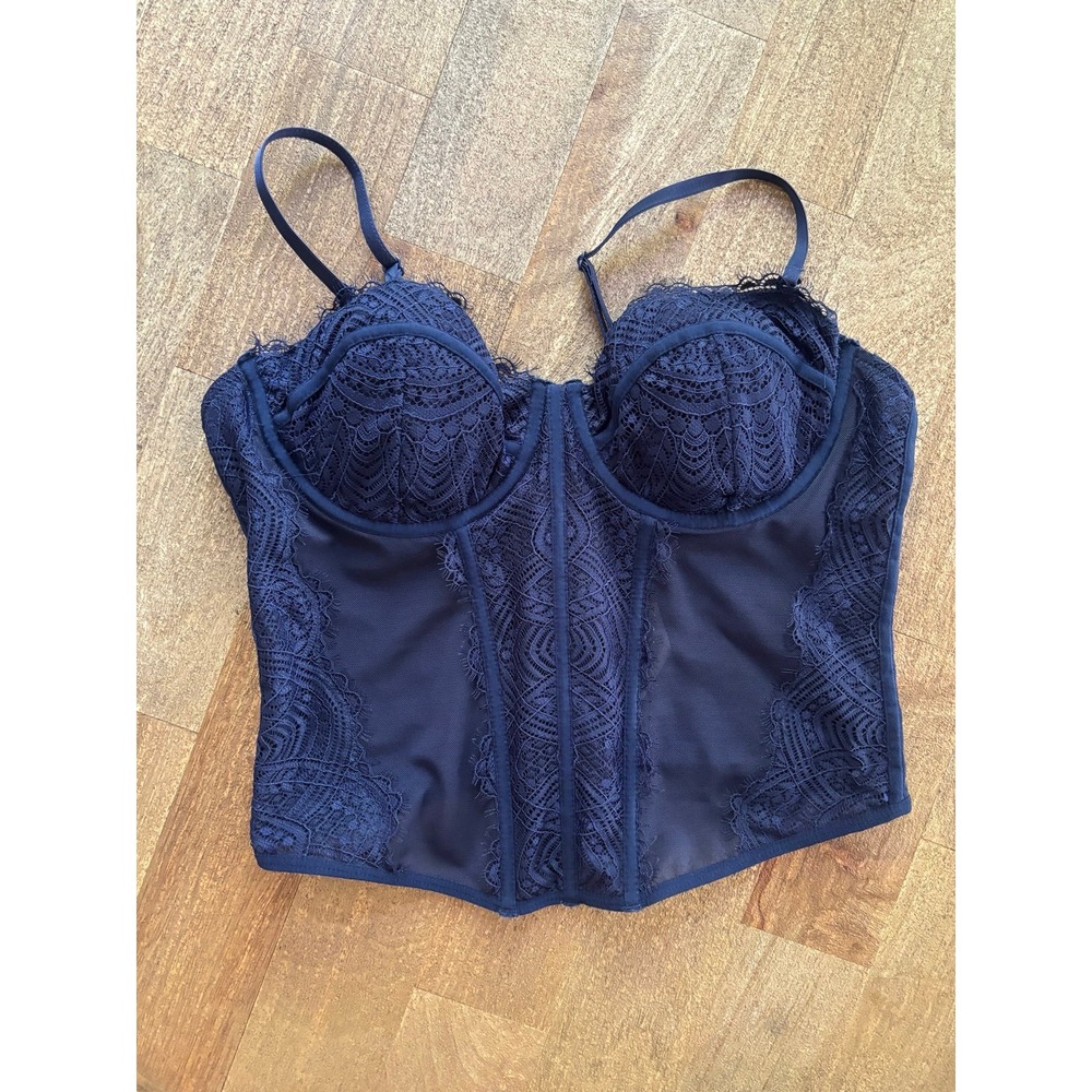 Women's Blue Lace Coquette Corset Top M Bustier Fairycore Renaissance